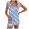 Women Sleeveless Button Front Tank Top Casual Round Neck Striped Printed Summer Blouse Lightweight Loose Fit Shirt