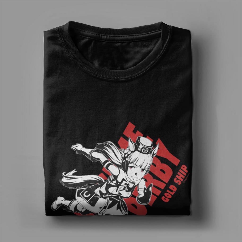 Men T-Shirts Umamusume Pretty Derby Gold Ship Funny Pure Cotton Tees Short Sleeve T Shirts Crewneck Tops Party