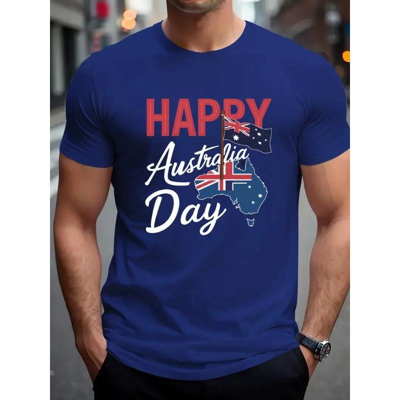 Summer Round Neck 3D Australia Flag Graphic Print Top Fashionable Casual Short Sleeved Men's T-shirts
