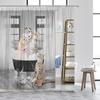 Funny Cat Riding Dinosaur Shower Curtain Cute Animal Surfboard Sea Waves Japanese Landscape Kids Bath Curtains Bathroom Decor