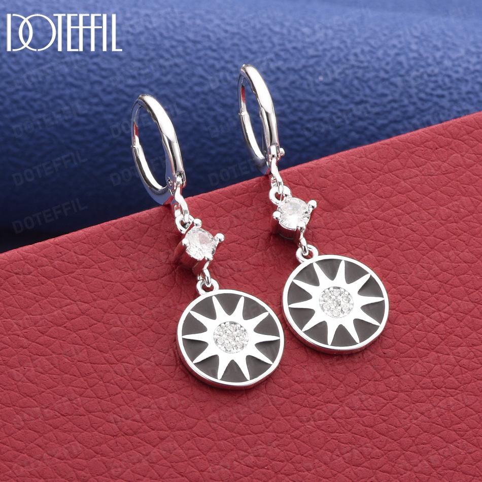 925 Sterling Silver AAA Zircon Disc Pendant Earrings - Beautiful Gift Jewelry