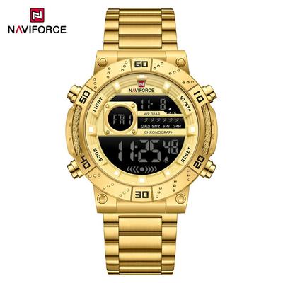 LCD Digital Watch for Men Date Chronograph Alarm Stainless Steel Strap Waterproof Night Pattern Multifunctional Men's Watch NF9241S