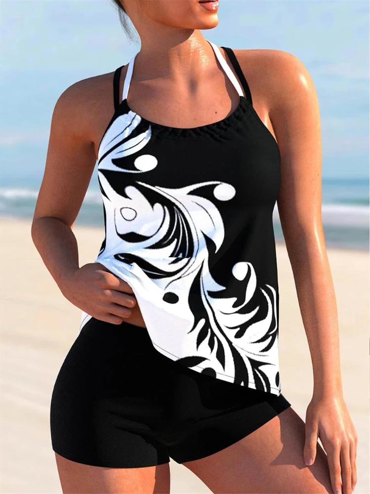 Traje de Baño de Dos Piezas Tankini Estampado 2024 Mujer Traje de Baño de Cintura Alta Ropa de Playa Femenina con Cordones Bañistas Traje de Baño para Nadar