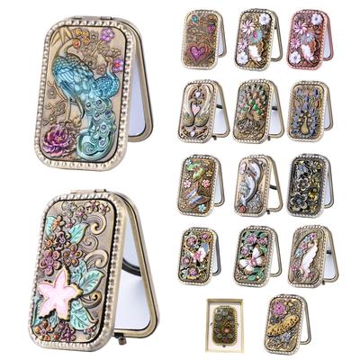 1 Adet Vintage Tarz Zarif Katlanır Ayna Çift Taraflı Taşınabilir Kompakt Makyaj Aynası Kozmetik Güzellik Seyahat Temel Ürünleri için