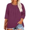 Women's Solid Color Round Neck Plus Size Tops 3/4 Sleeves Elegant Shirt Tops