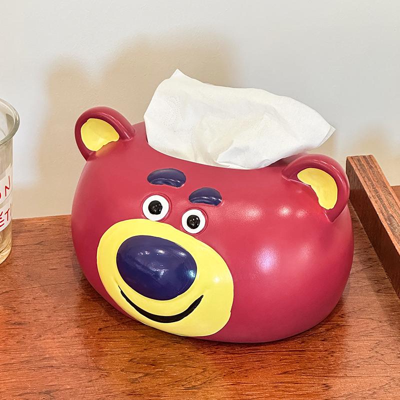 Miniso Cartoon Cute Strawberry Bear Tissue Box Living Room Bedroom Desktop Paper Box Premium Home Napkins Paper Box Ornament