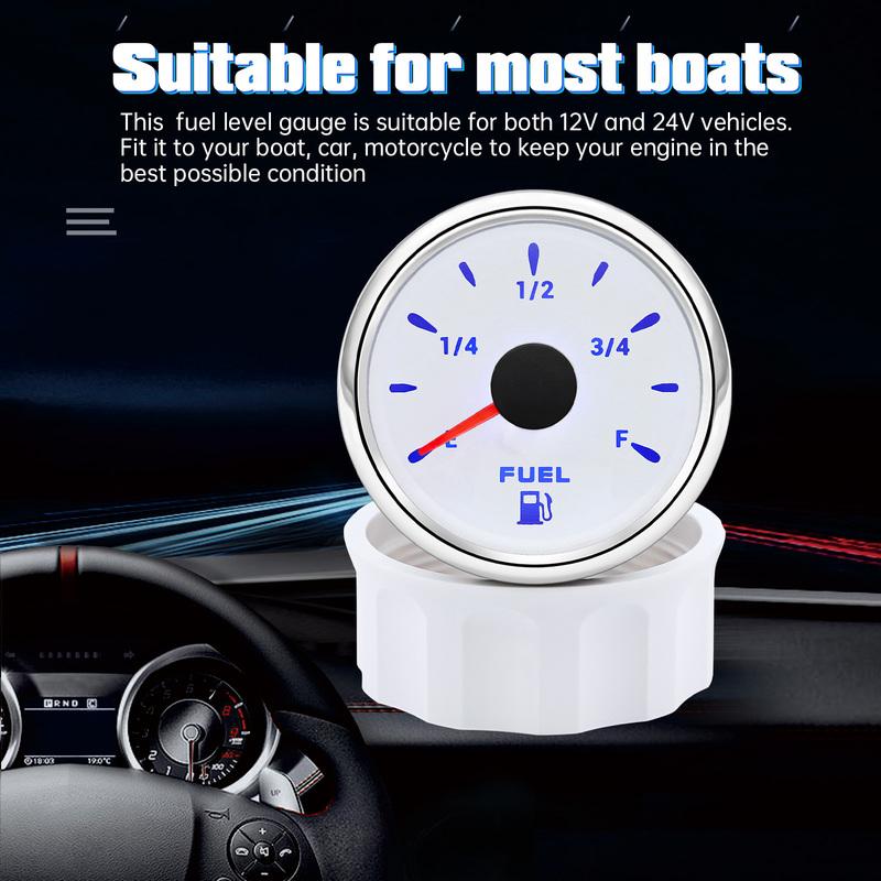 Waterproof 7 Color Backlight 52mm Fuel Level Gauge 240-33ohm Fuel Level Sensor 100~550mm for Car Marina Boat Yacht 12V24V