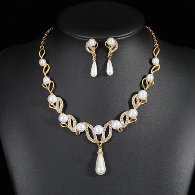 1 juego de joyas para mujer, conjunto de perlas de imitación con forma de gota de agua, joyería nupcial para boda, aleación