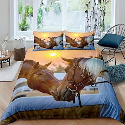 3D Horse Comforter Cover Set Horse Lover In Sunset Print Duvet Cover Animal Theme Bedding Set 3 Pcs Soft Polyester Quilt Cover