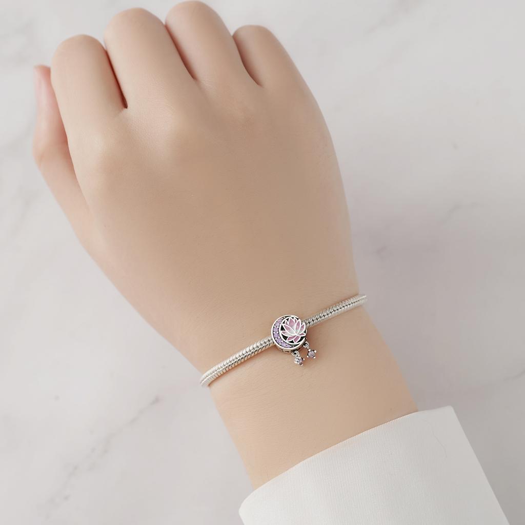 Beads Copper Charms Original Pink Lotus Flowers Beads Fit Bracelet Jewelry Diy Women Fine Gift Accessory