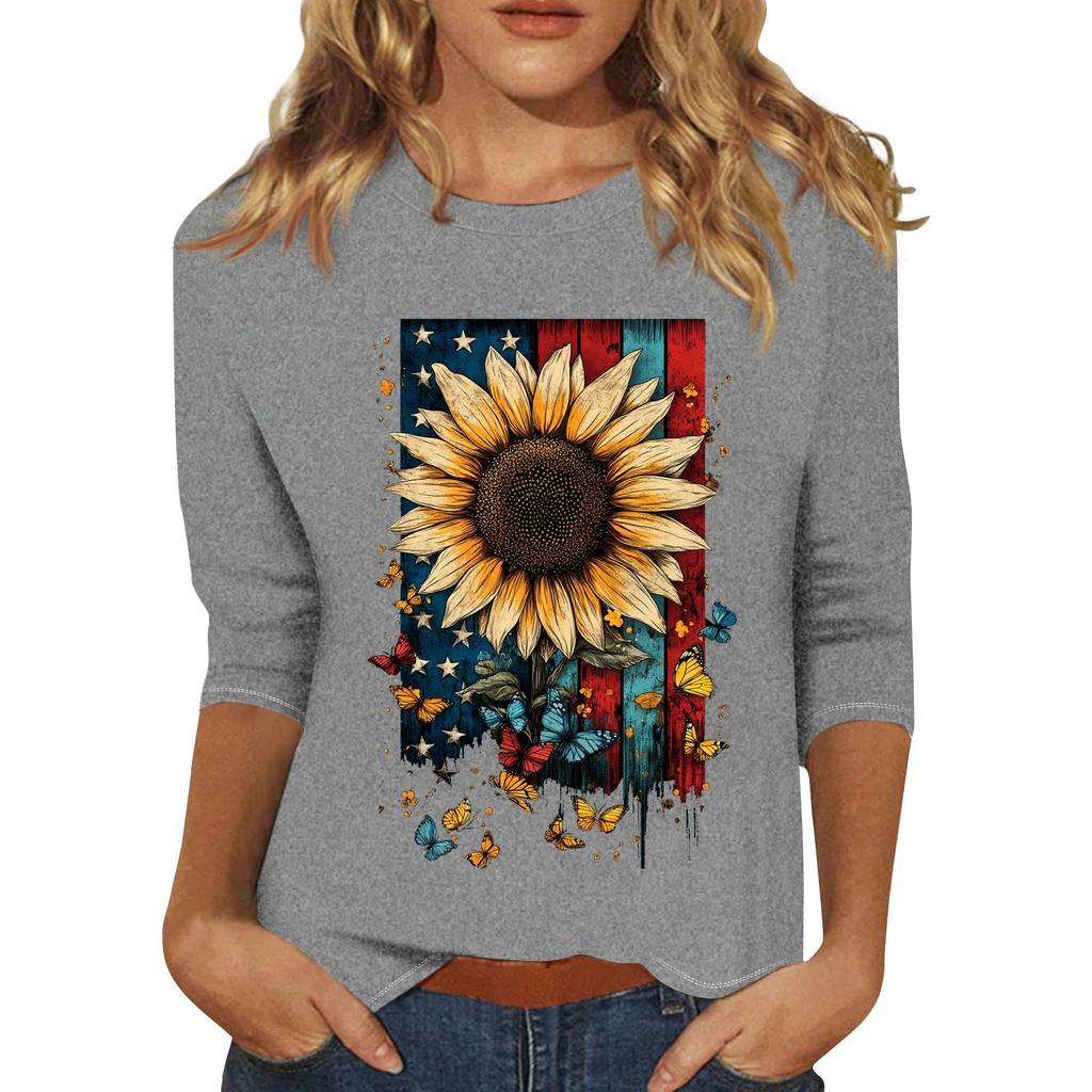 Moteabel avslappet damegenser med trekvart erme og trykt krage