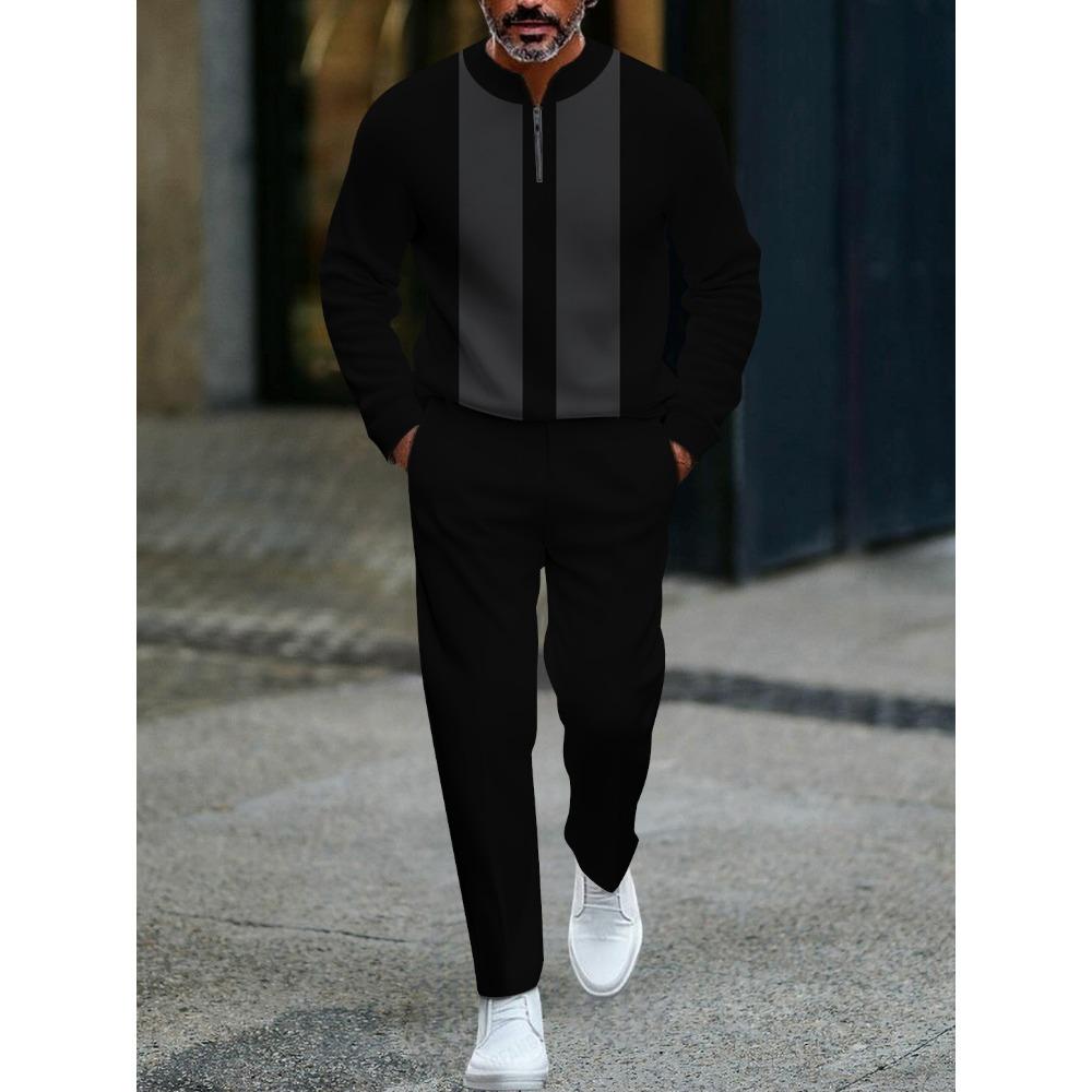 Spring Autumn Fashion Streetwear Men's Long-Sleeved Half-Zipper Stand-Up Collar Men's Casual Sportswear Two-Piece Set