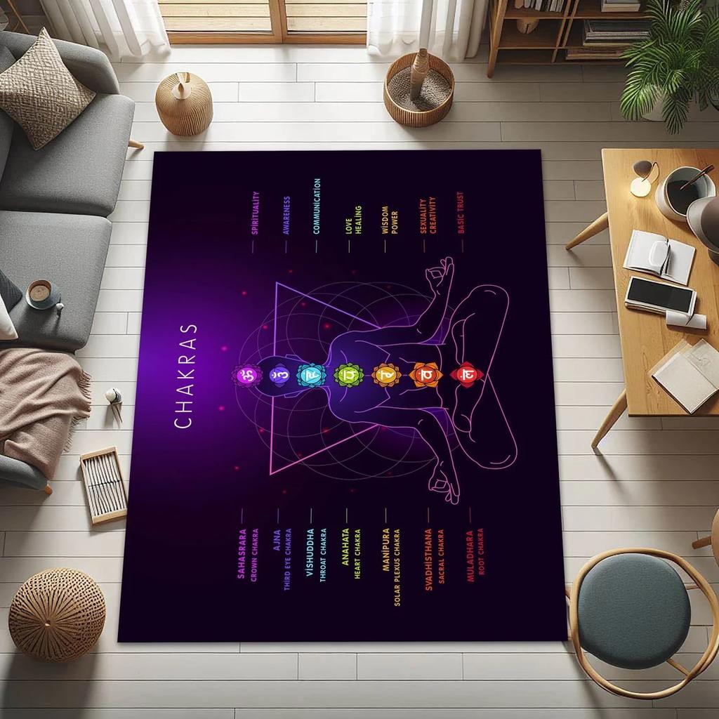 Yoga Meditation Carpet Rainbow 7 Chakra Living Room Decoration Floor Mat Home Bedroom Non-slip Kitchen Rug Bath Washable Doormat