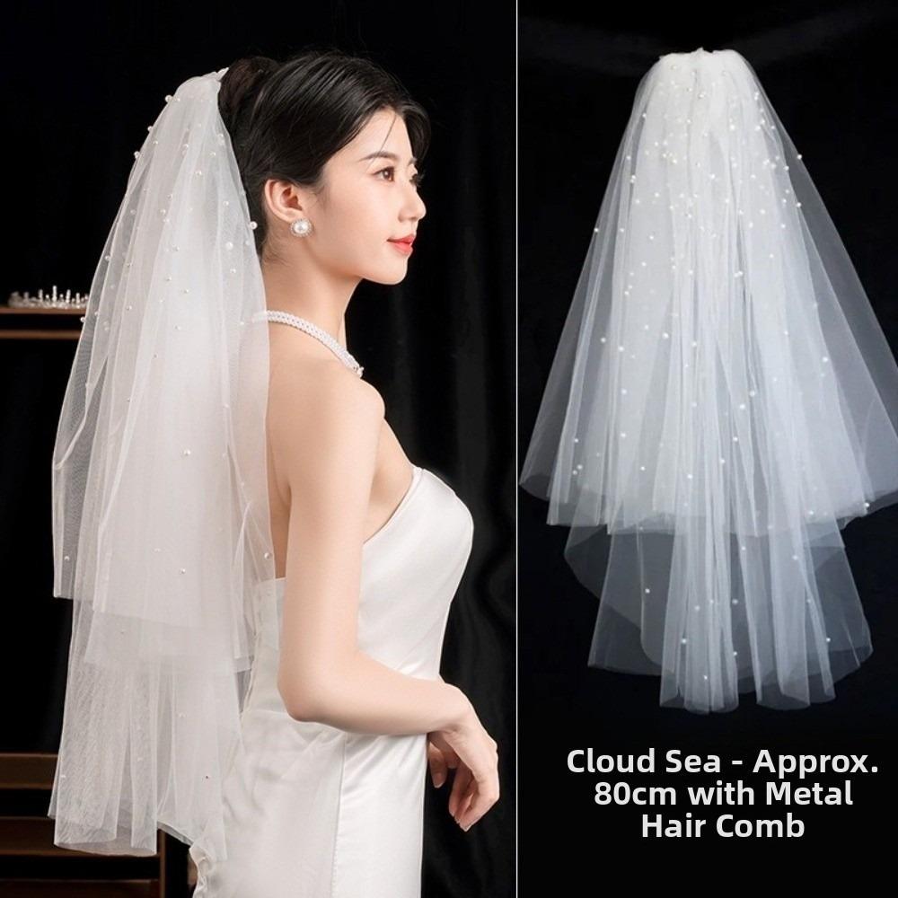 Bow Wedding Veil Pearl Accessories Women's Tulle New Bridal Veil  Bridal Photoshoot