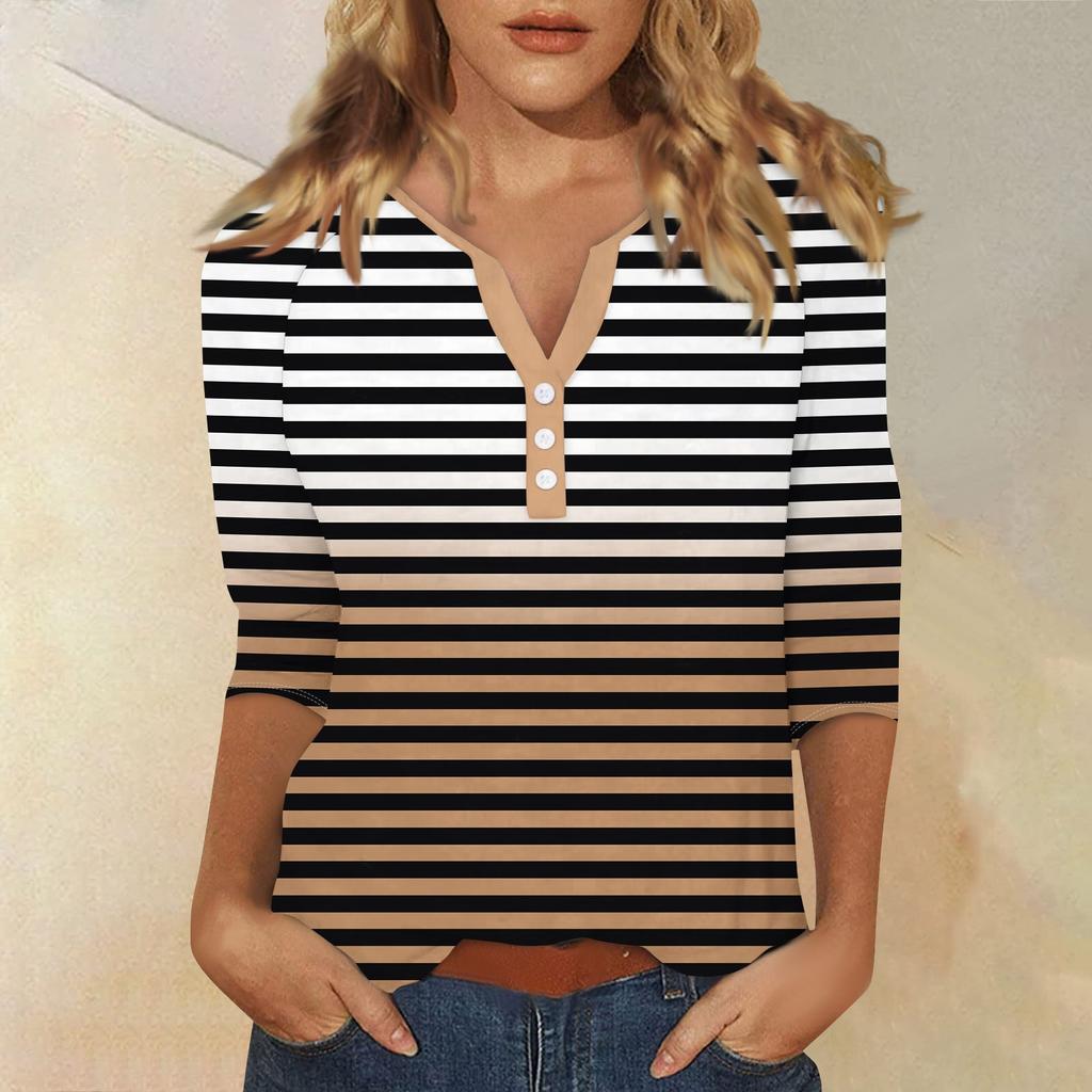 Mujer Camiseta Camiseta Estampado Botón Manga 3/4 Diario Fin de semana Moda Básico Escote en V Regular Top