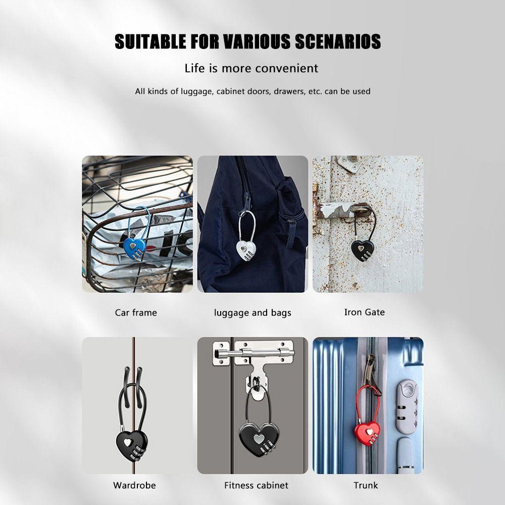 Valentine's Day Heart Style Love Password Lock 3 Digit Password Combination Lock Padlock Backpack