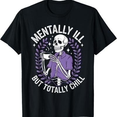Geistig krank, aber total entspannt Skelett Halloween Kaffee T-Shirt
