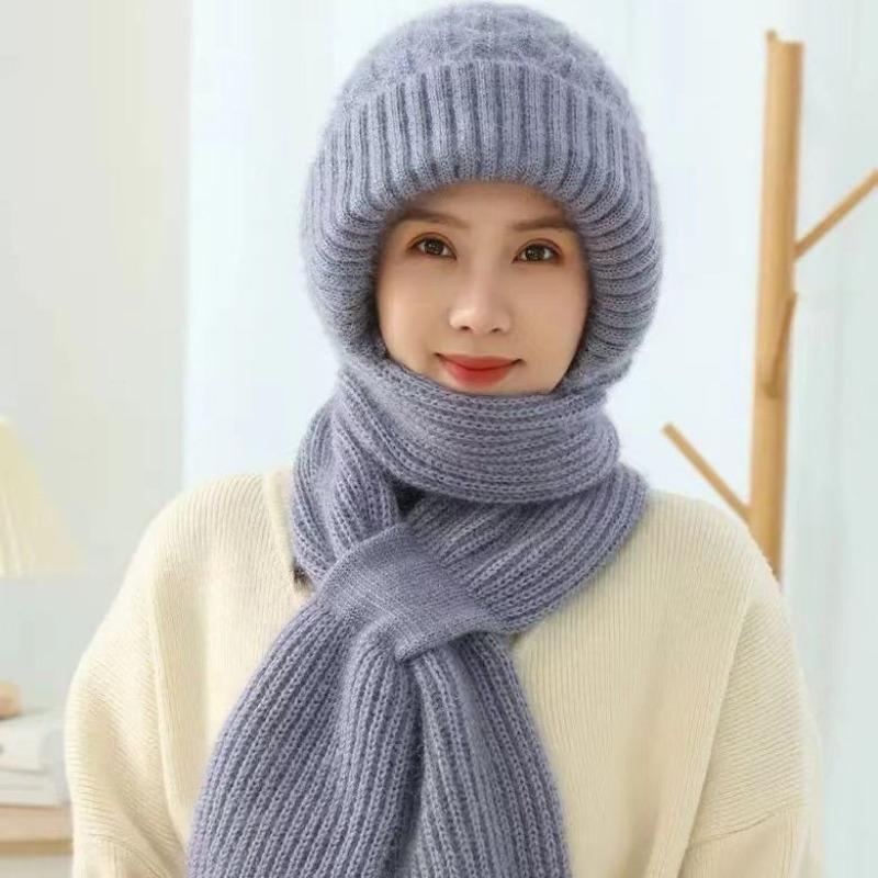 Autumn and Winter Squirrel Velvet Warm Women's Wool Hat Versatile Snow Hat Cold Winter Hat Scarf Integrated Knitted Hat
