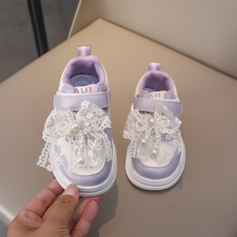 

2025 autumn new children s leather board shoes boys and girls soft-soled sports shoes girls color matching bow casual shoes 22-26 yards 5 pairs in one hand