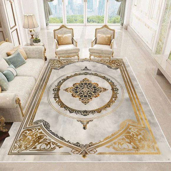 Luxury European Style Carpets Living Room Sofa Side Rugs Home Decoration Soft Golden Carpet Bedroom Cloakroom Hallway Floor Mat