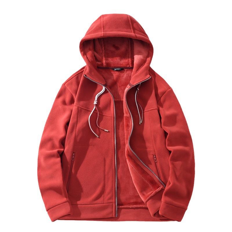 Veste Polaire en Velours Corail d'Automne et d'Hiver pour Femmes, Coupe-vent Chaud à Capuche pour Hommes, Épaissie avec du Velours, Manteau Top pour Couple pour Hommes