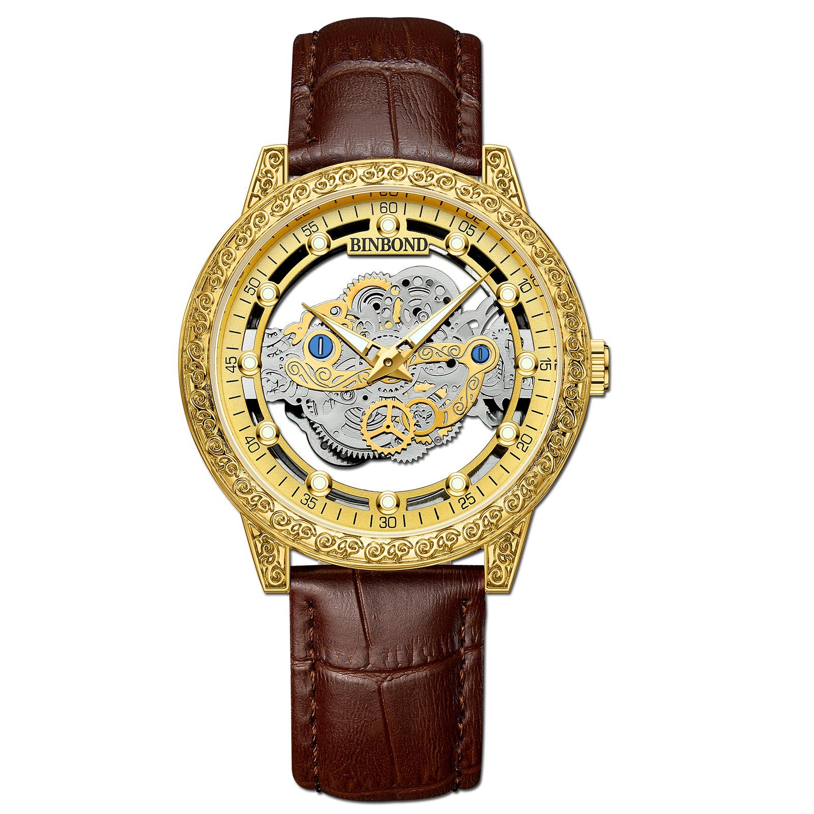 BINBOND Trendy Men s Quartz Watch - Hollow Design, Fashionable Stainless Steel Business Style