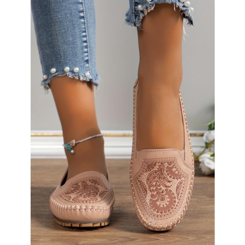 Rozmiar Plus Laserowe Przeszycia Retro Damskie Mokasyny Płaskie Wygodne Do Chodzenia Moda Styl Retro