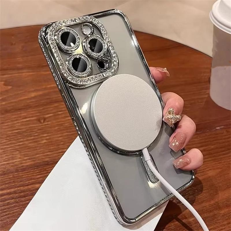 Új Divat Csillogó Gyémánt Átlátszó Tok iPhone 16 15 14 13 11 12 Pro Max 16 Pluszhoz Mágneses Vezeték nélküli Töltés Bumper Tok
