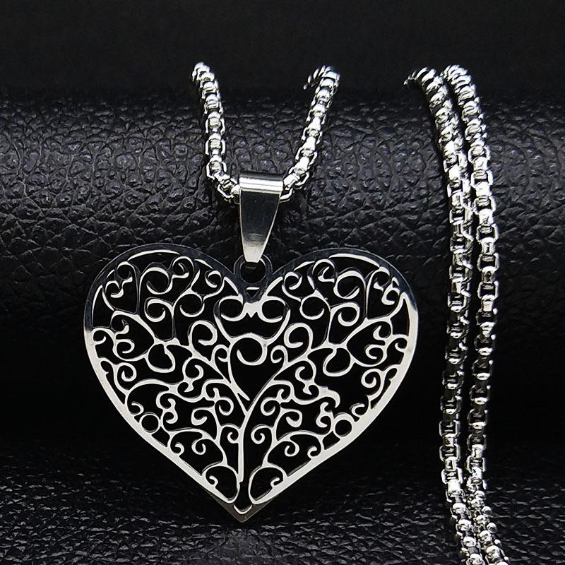 

Vintage Titanium Steel Tree of Life Heart Pendant Necklace Unisex Jewelry Gift for Her Him