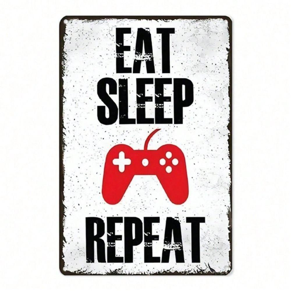 

Metal Wall Art Eat Sleep Repeat Poster for Gaming Room Teen Gift