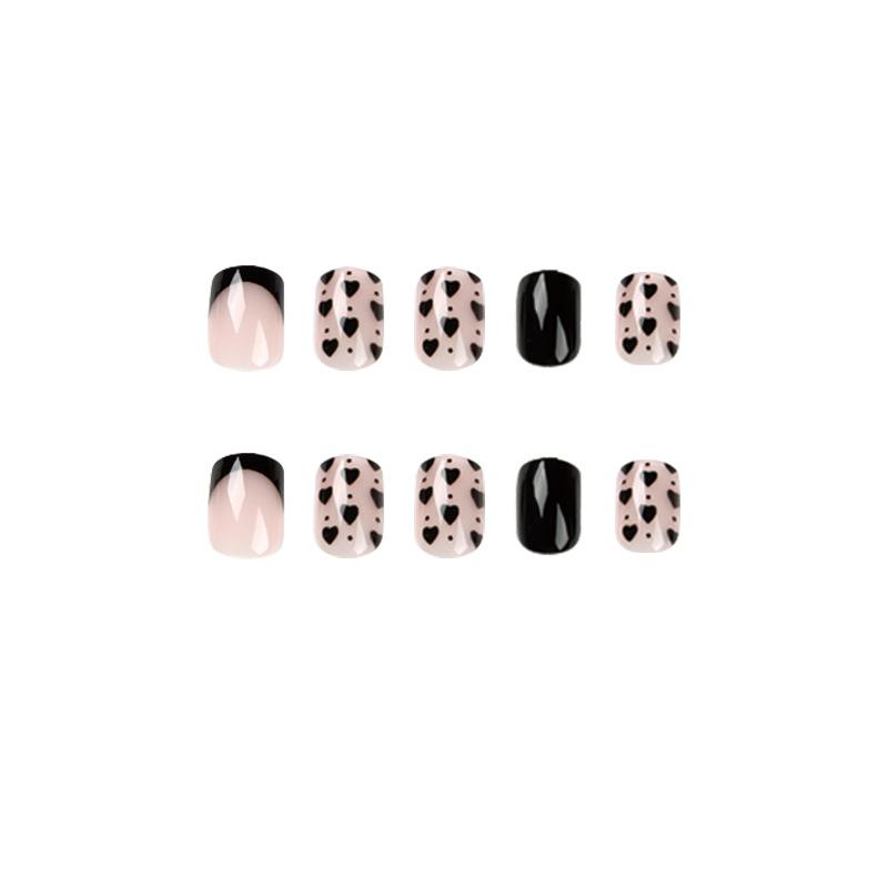 24 Pieces Wear Nail Art French Wear Nail Black Edge Black Small Love Wear Nail Plate Patch Nail Fake Nail Nails