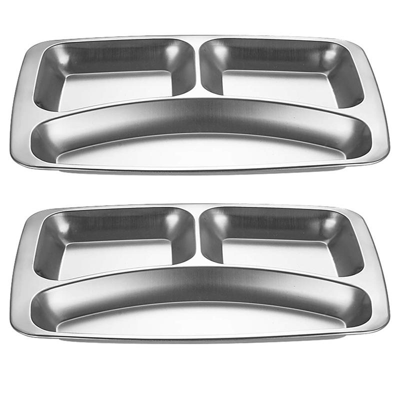 Stainless Steel Dining Plate Compartment Food Plate Tray Children Lunch Fruit Snack Tray Adult Baby Bowl Kitchen Tableware