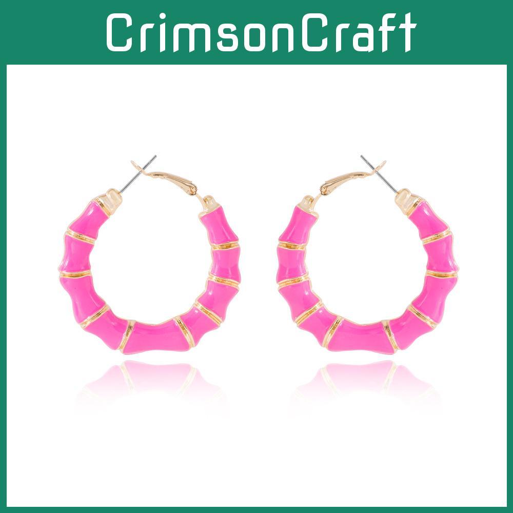 Fashionable Exaggerated Pink Bamboo Hoop Earrings For Women 2021 Summer