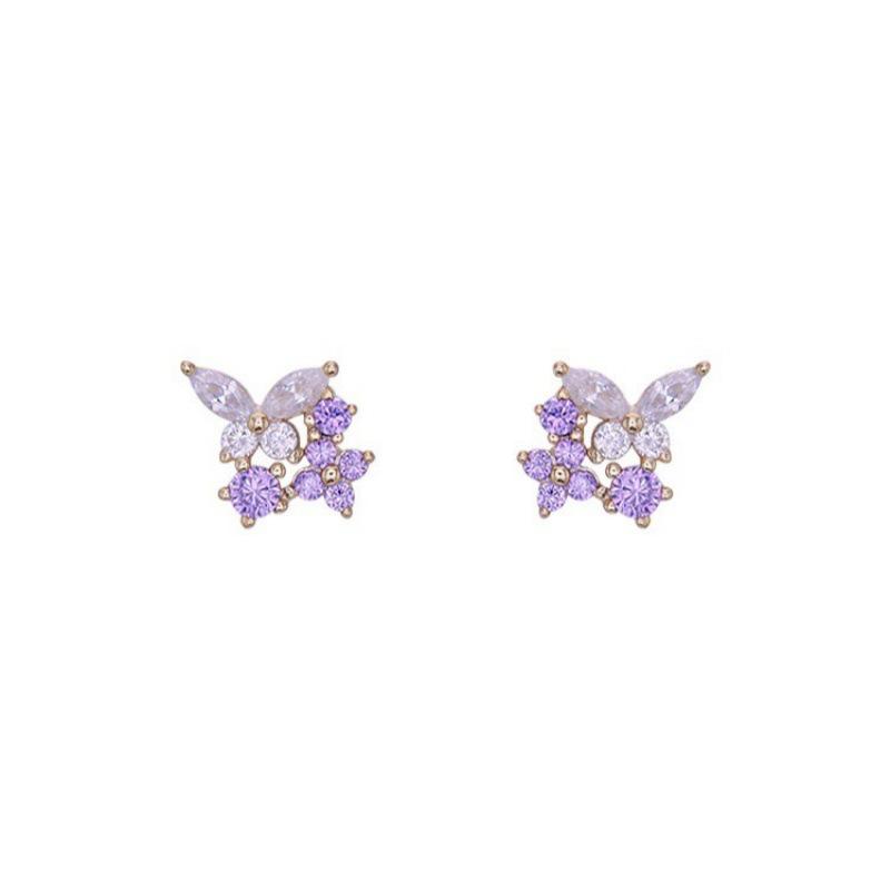 Beixi Lavender Butterfly S925 Sterling Silver Stud Earrings - Exquisite and Luxurious Design