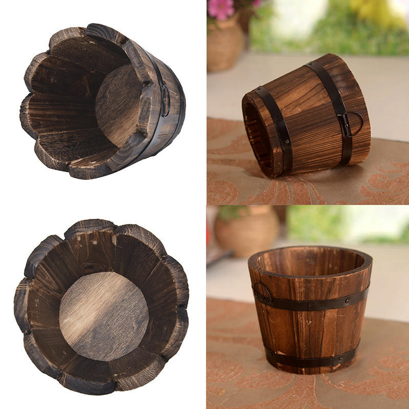 Wood Wooden Round Barrel Planter Flower Pots Home Office Garden Wedding DéCor