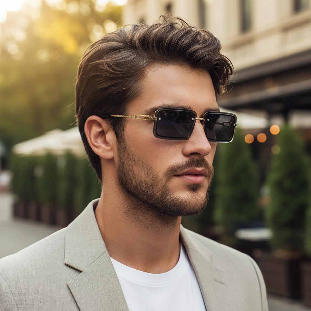 Luxury Metal Hinge Sunglasses, Retro Square Glasses, Exquisite Carving Craftsmanship, Slimming Unisex Sunglasses 3891