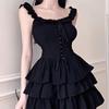 2026 Jaro Lolita Kawaii Spodní šaty Soft Girl Goth Harajuku Odhalená ramena Bez zad Sexy Černá Volánky Párty šaty Y2k