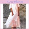 Summer Cotton Linen Double Layer Color Block Short Sleeve Round Neck Dress For Casual Wear