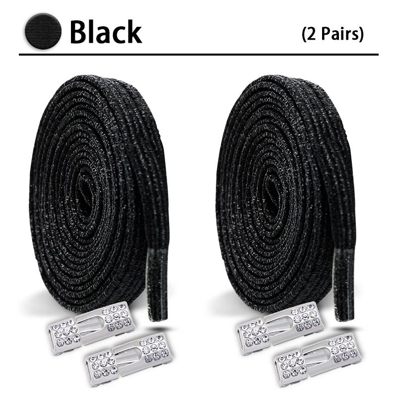 2Set Colorful Elastic Laces Sneakers Diamond Lock Shoelaces Without Ties No Tie Shoe Laces Glitter Flat Shoelace Shoe Accessorie