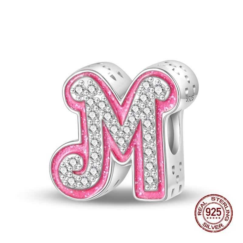 New In 26 Pink Pave A- Z Alphabet Beads Copper Love Letter Charm Fit Original 3Mm Charms Bracelet Bangle Fine Jewelry Gifts