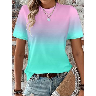 T-shirt Estive Colorate Sfumate Stampa 3D Donna Girocollo Manica Corta T-shirt Streetwear Harajuku Y2k Magliette Top Abbigliamento Femminile