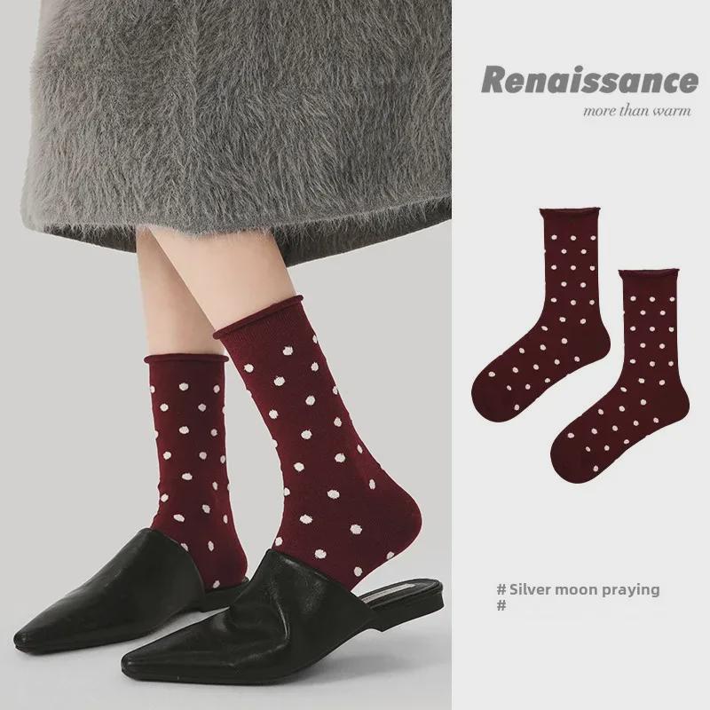 

Женские красные носки средней длины в горошек Renaissance - мода весна/осень One Size
