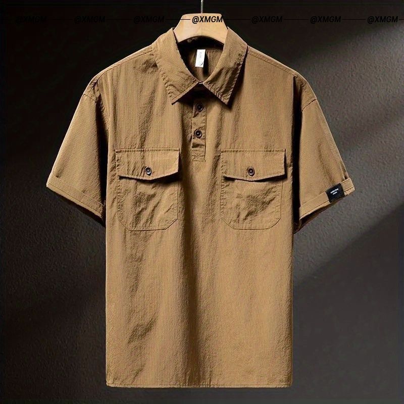 Summer Ice Silk American High-end Workwear Short-sleeved Shirt Men's Gray British Trendy Retro Loose T-shirt Polo Shirt