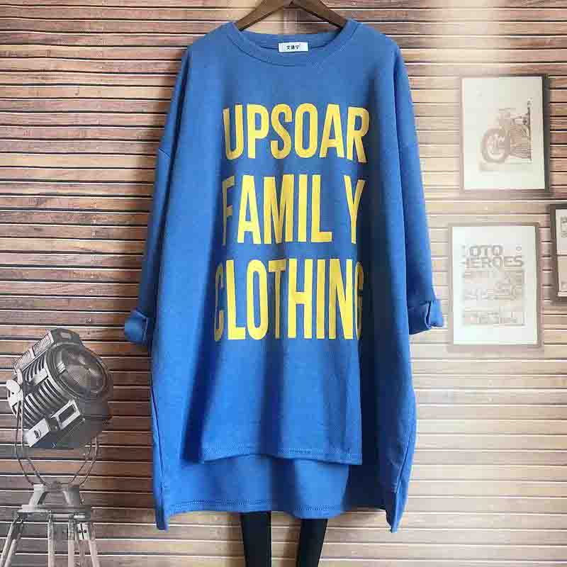 Frühling und Herbst Plus Size Damen Loose Pullover Mittellanges, dickes, langärmliges T-Shirt mit Buchstabendruck