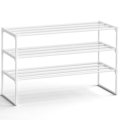 3-Tier Shoe Rack, Shoe Storage Organiser, Metal Storage Rack, Upright or Upside Down, Fits 16 To 20 Pairs, Stackable, for Hallway