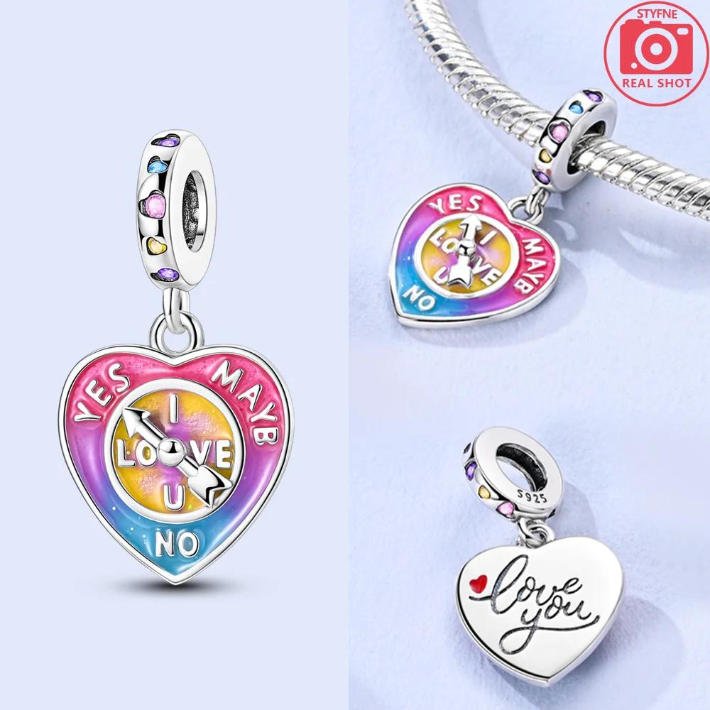 Pink Zircon Open Front Love Couple Sweater Copper Charms Beads Original Fit Bracelet Women Delicacy Diy Girlfriend'S Gift