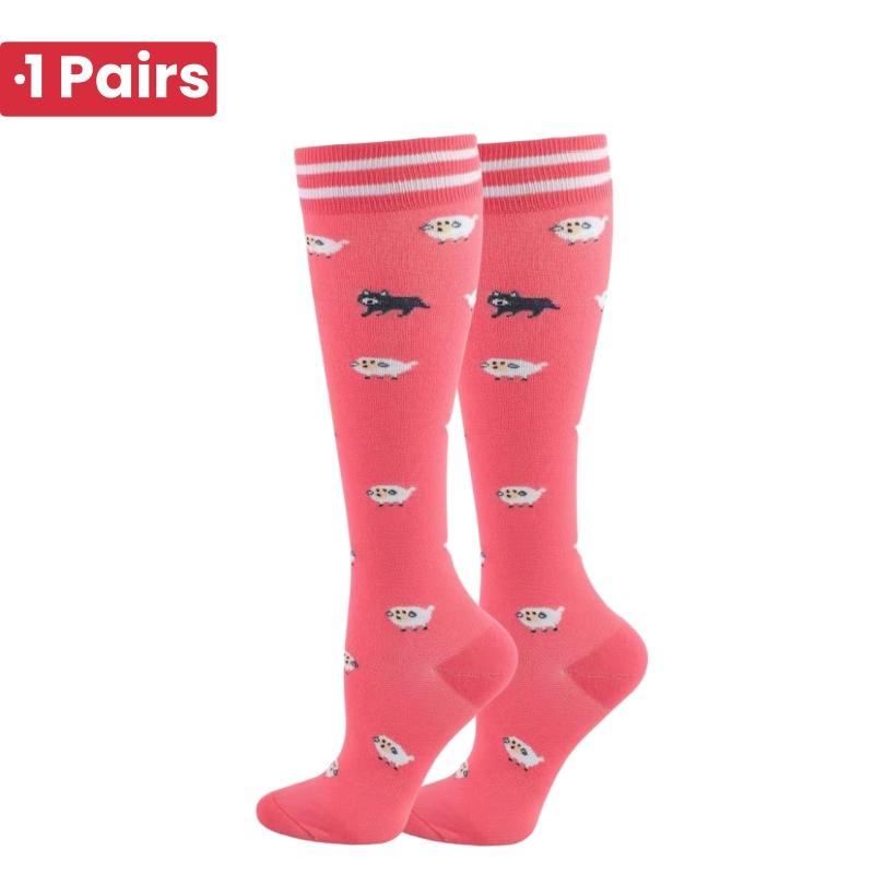 1 Pair Cute Cat Compression Socks Knee High 20-30 Mmhg Fit Medical Edema Diabetes Varicose Veins Running Sports Socks