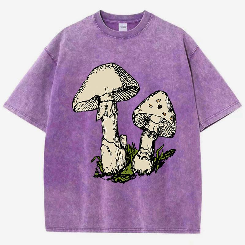 Cartoon Mushrooms Print Womens Washed T Shirt Cotton Y2K T-Shirt Oversized Casual Short Sleeves Summer Streetwear