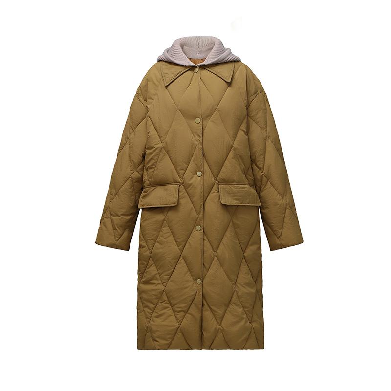 Dámská podzimní a zimní bunda volného střihu bavlněná bunda s dlouhým rukávem dlouhý bavlněný kabát kontrastní barva zahuštěná jednobarevná bunda