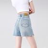 New Patchwork High-Waist Light Blue Denim A-Line Shorts - Summer 2025 Collection